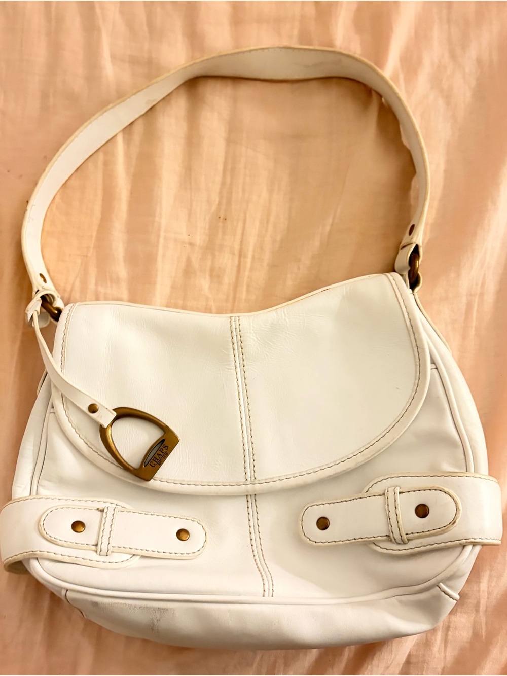 Champs White Shoulder Bag with Gold Hardware